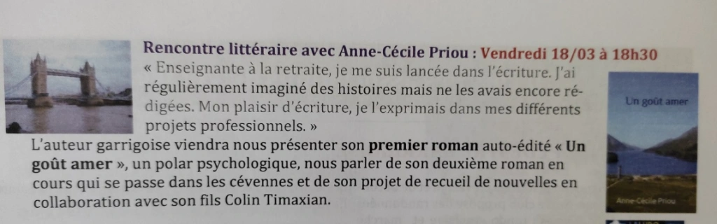 Rencontre littéraire le 18/03/2021 à 18:30 à la bibliothèque de Garrigues-Sainte-Eulalie Rencontre littéraire le 18/03/2021 à 18:30 à la bibliothèque de Garrigues-Sainte-Eulalie